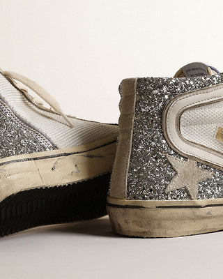 slide net and glitter with suede toe and star - silver/white/marble