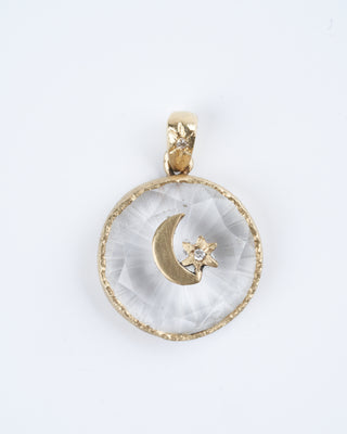 small round crescent star amulet - 14k yellow gold