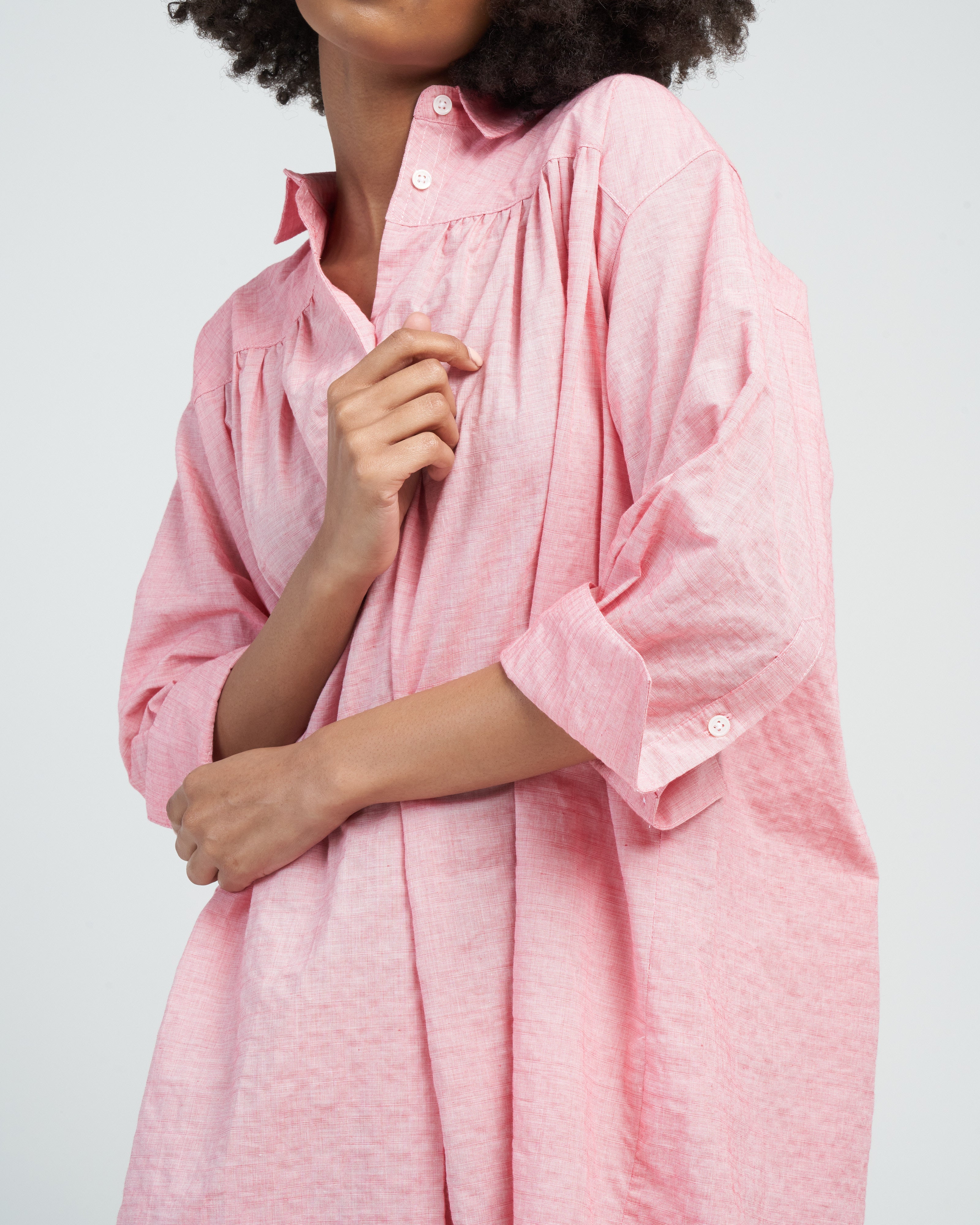 Heather Harlan Smock Shirt Dress Pink Rose
