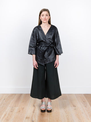washed leather kimono