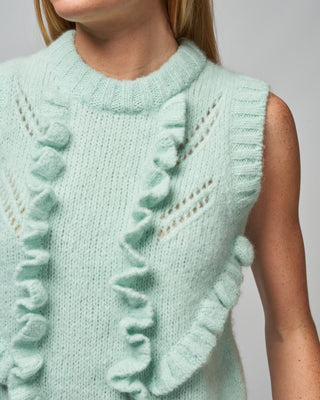 knit ruffle vest - aqua