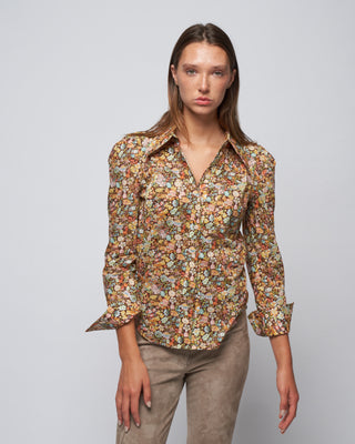 patch pocket box pleat shirt - tawny floral