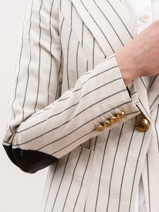 patch pocket duchess blazer - stone stripe/black leather