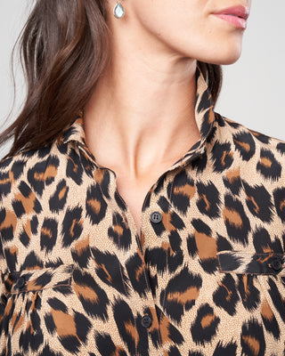 silk shirred pocket blouse - brushstroke leopard