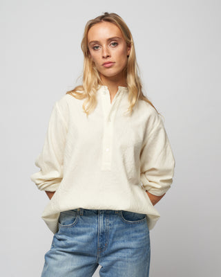 washed wool henley - woven wool white