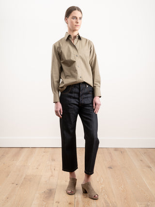 5 pockets low crotch pants - woven raw