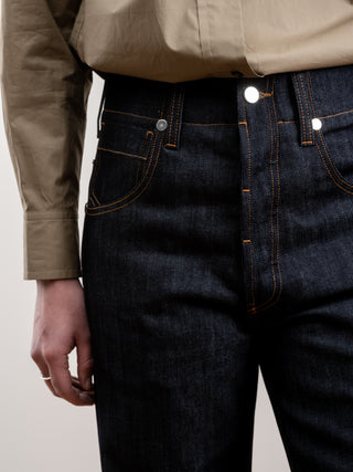 5 pockets low crotch pants - woven raw