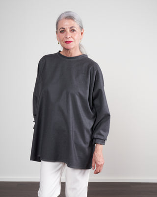 pullover sweater with topstitch - graphite