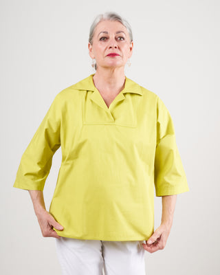top with 3/4 sleeves and open collar - anise