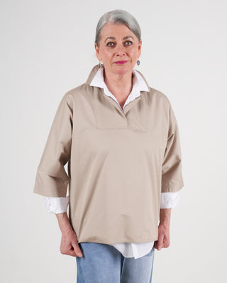 top with 3/4 sleeves and open collar - desert