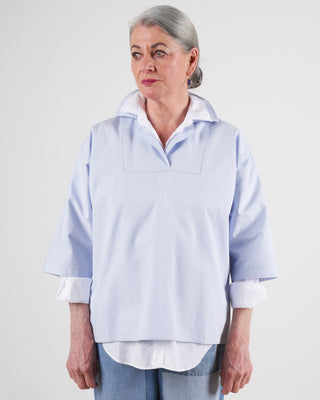 top with 3/4 sleeves and open collar - ice