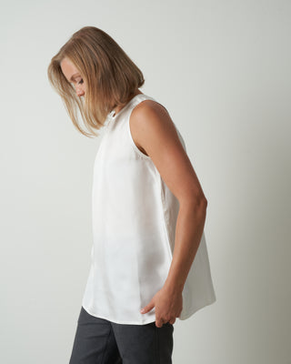 sleeveless crew neck top - woven off-white