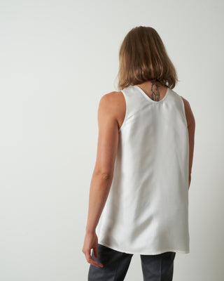 sleeveless crew neck top - woven off-white