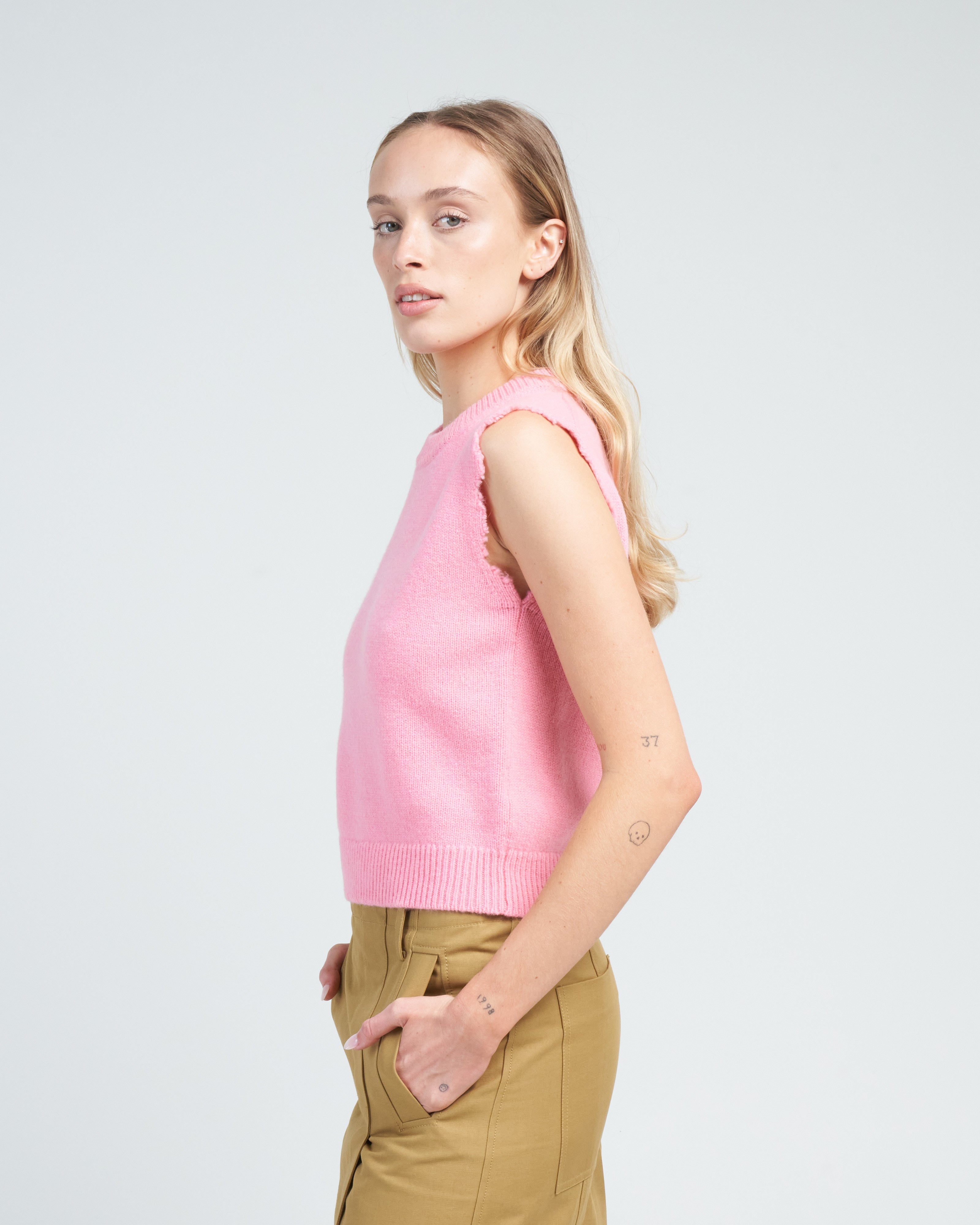 Tibi Soft Lambswool Distressed Vest Pink