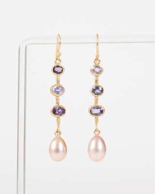 spinel and pearl stick earrings