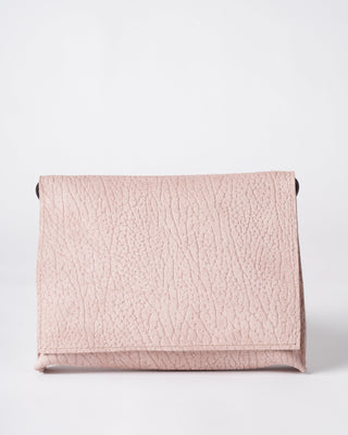 strappy foldover - blush embossed suede