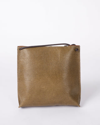 strappy pouch - olive embossed lizard