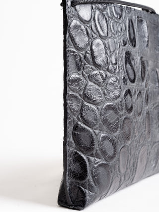 strappy pouch - black embossed gator
