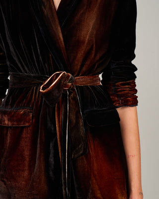 stretch velvet jacket with shadows and belt - cioccolato