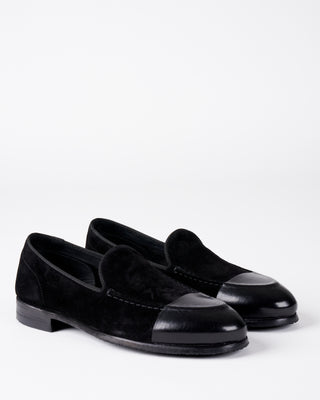 suede black/leather black dip/rubber sole loafer