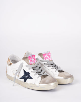 super-star leather upper suede toe glitter star laminated camouflage print leather heel and spur - white/taupe/night blue/camel camouflage 81519