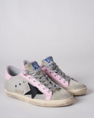 super-star net upper suede star and list leather heel - silver/black/baby pink