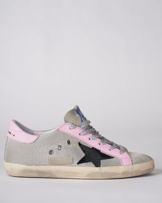 super-star net upper suede star and list leather heel - silver/black/baby pink