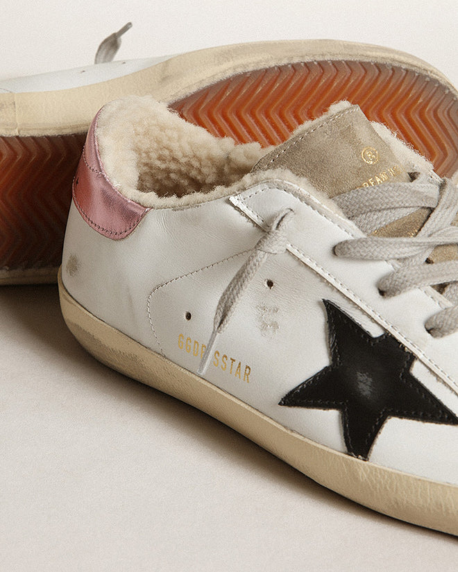 Golden Goose Super-Star Leather With Suede Toe And Shearling Lining  White/Ice/Black/Pink