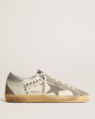 super-star nappa and suede with studs and high frequency tongue - beige/taupe/silver