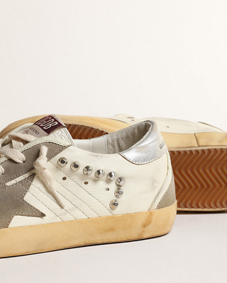 super-star nappa and suede with studs and high frequency tongue - beige/taupe/silver