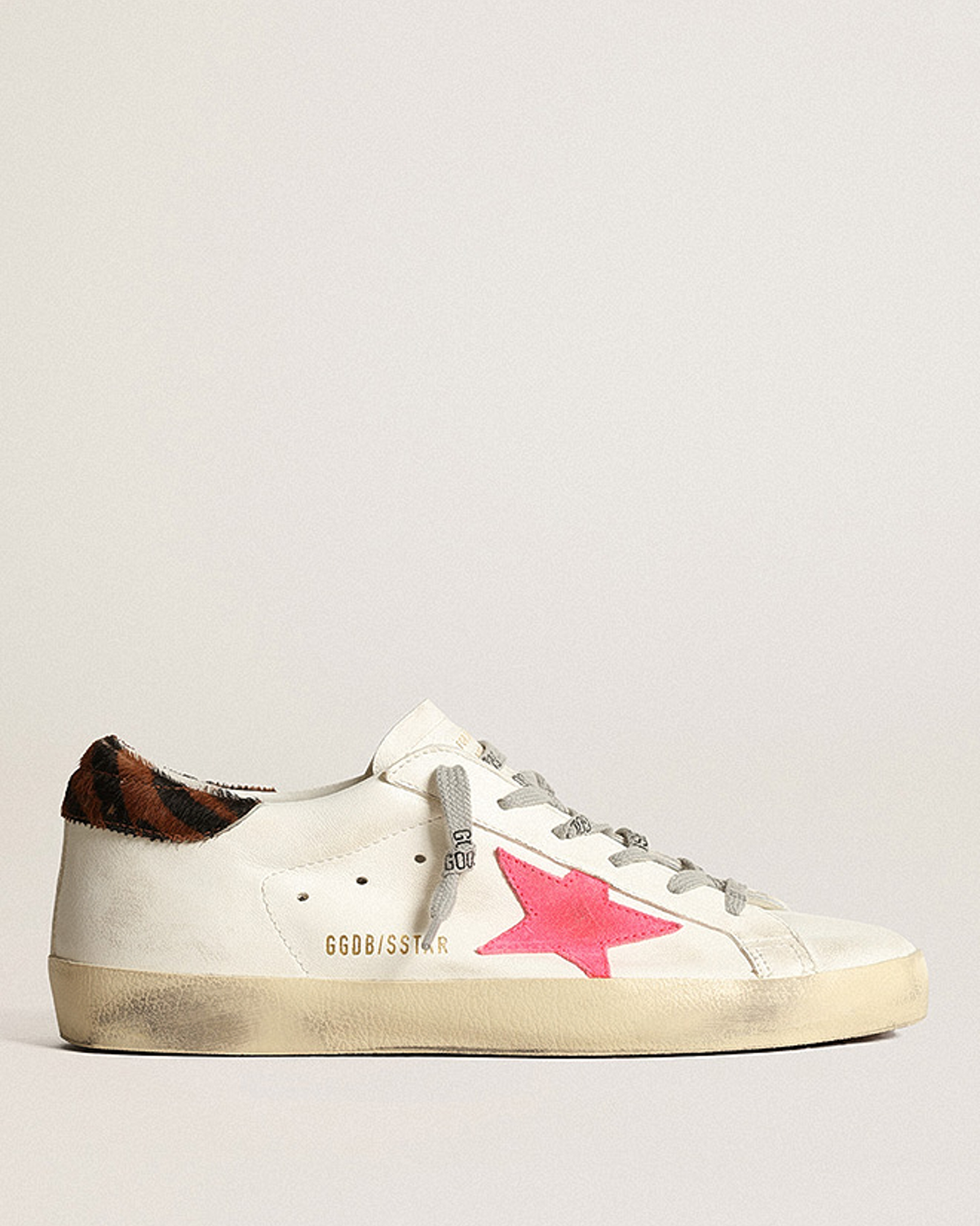 Golden Goose Super-Star Nappa With Suede Star And Zebra Horsy Heel Creamy  White/Fluo Red/Black Brown Zebra