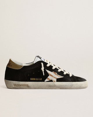 super-star suede with high frequency tongue and zebra horsy star - black/white/beige zebra/gold