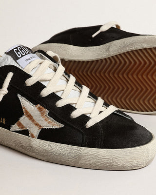super-star suede with high frequency tongue and zebra horsy star - black/white/beige zebra/gold