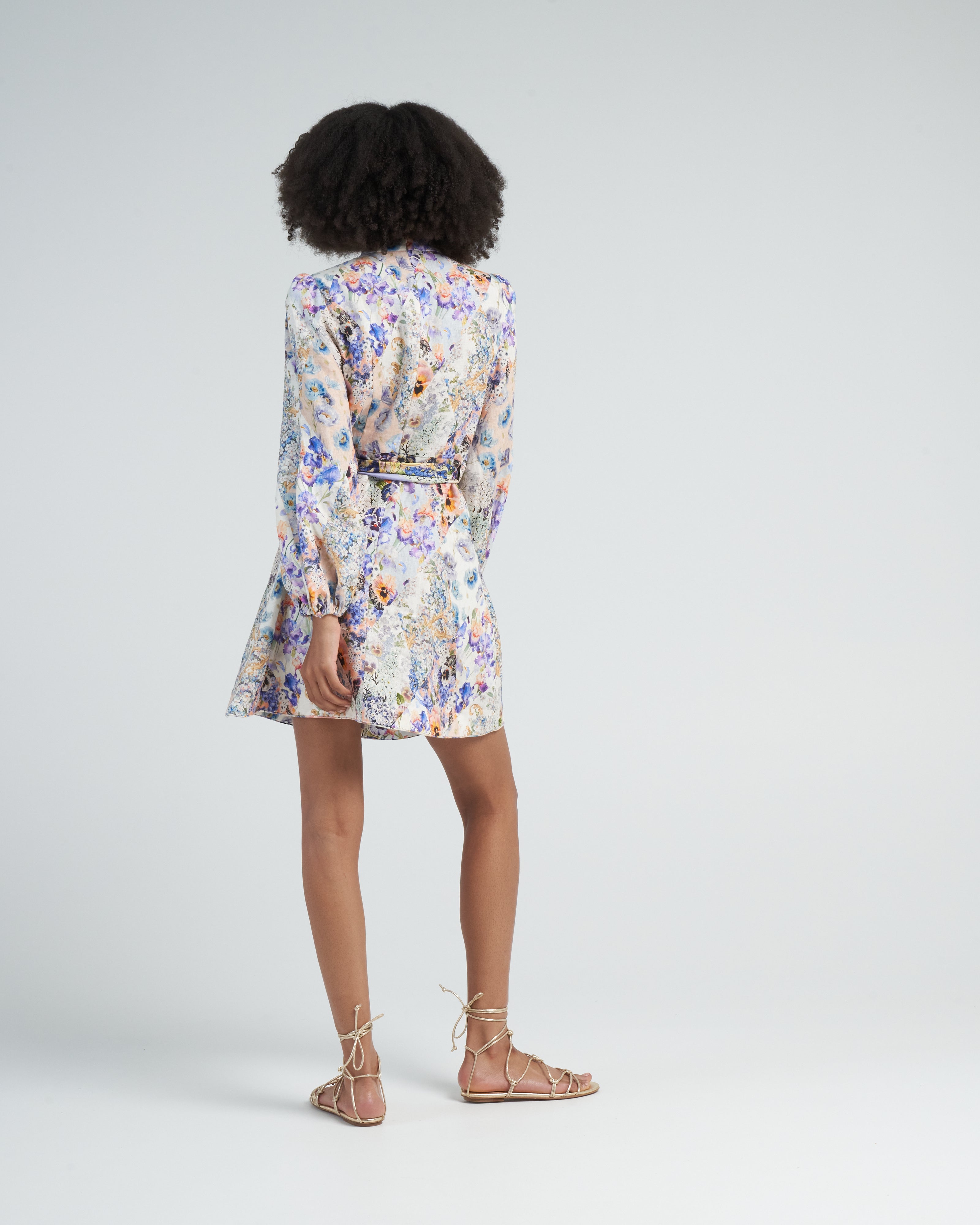zimmermann belted mini dress Alchemy belted floral-print linen mini dress - pink