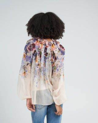 tama flower collar blouse - purple pansy print