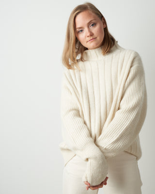 multi stitch high neck sweater - raw white