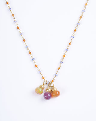 tanzanite and citrine buoy necklace with pendants - orange, purple and gold