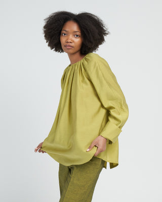 tejat gathered button top - green gold