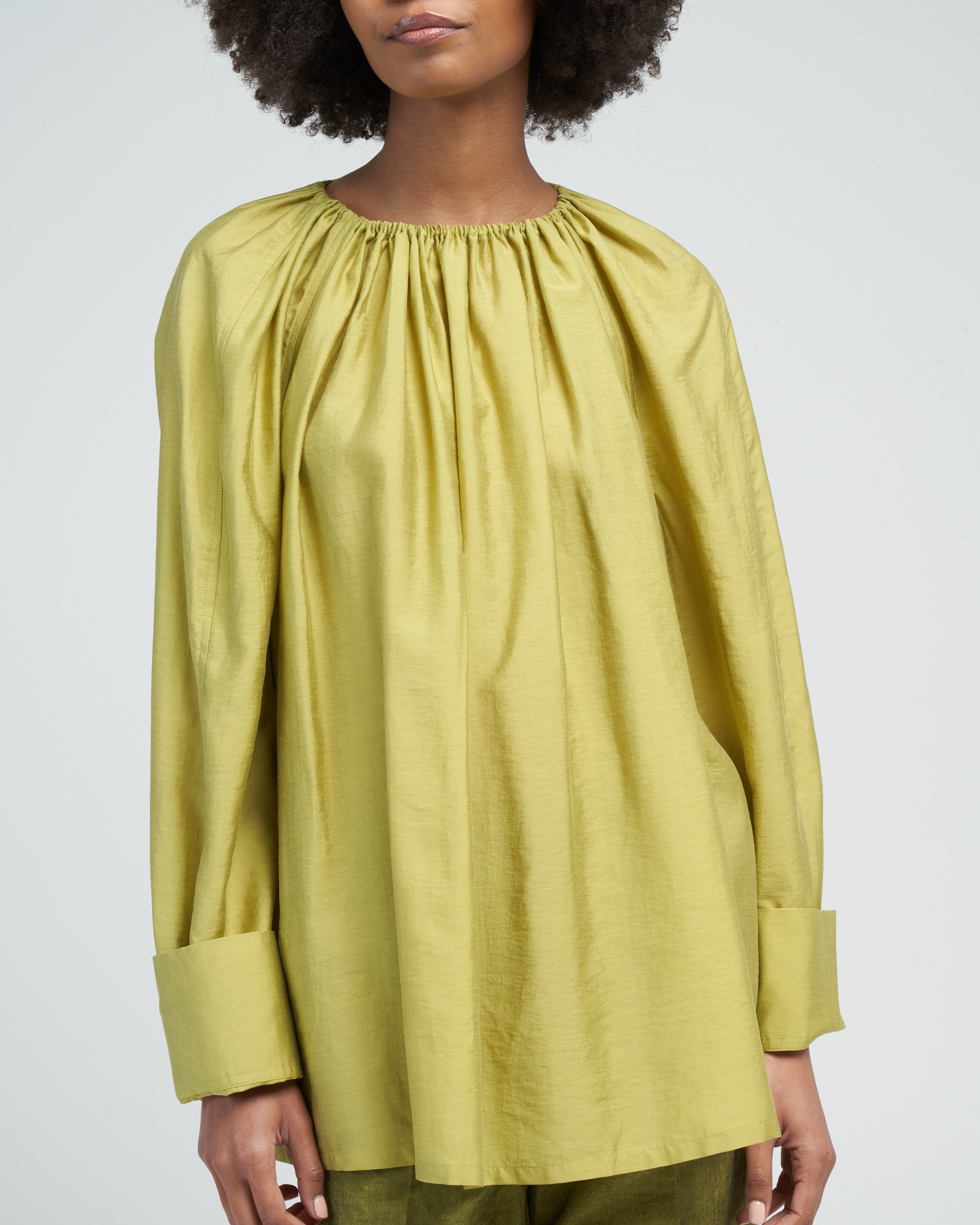 Christian Wijnants Tejat Gathered Button Top Green Gold Christian Wijnants Tejat Gathered Button Top Green Gold