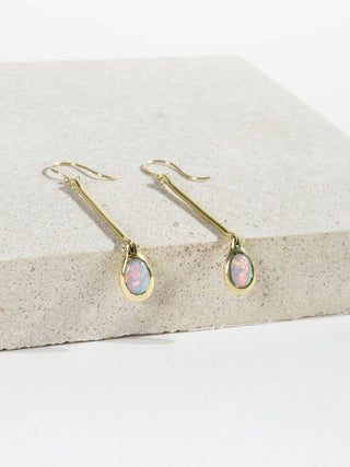 gold cast line opal pendant earrings