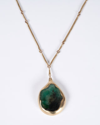 10k gold emerald pendant, 18" - green/gold