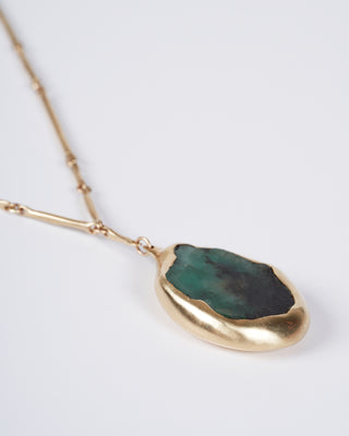 10k gold emerald pendant, 18" - green/gold