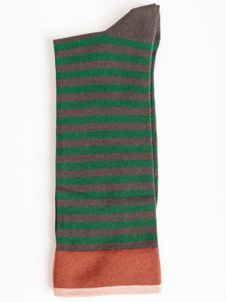 short sock - terre d'ombre w/ green stripe