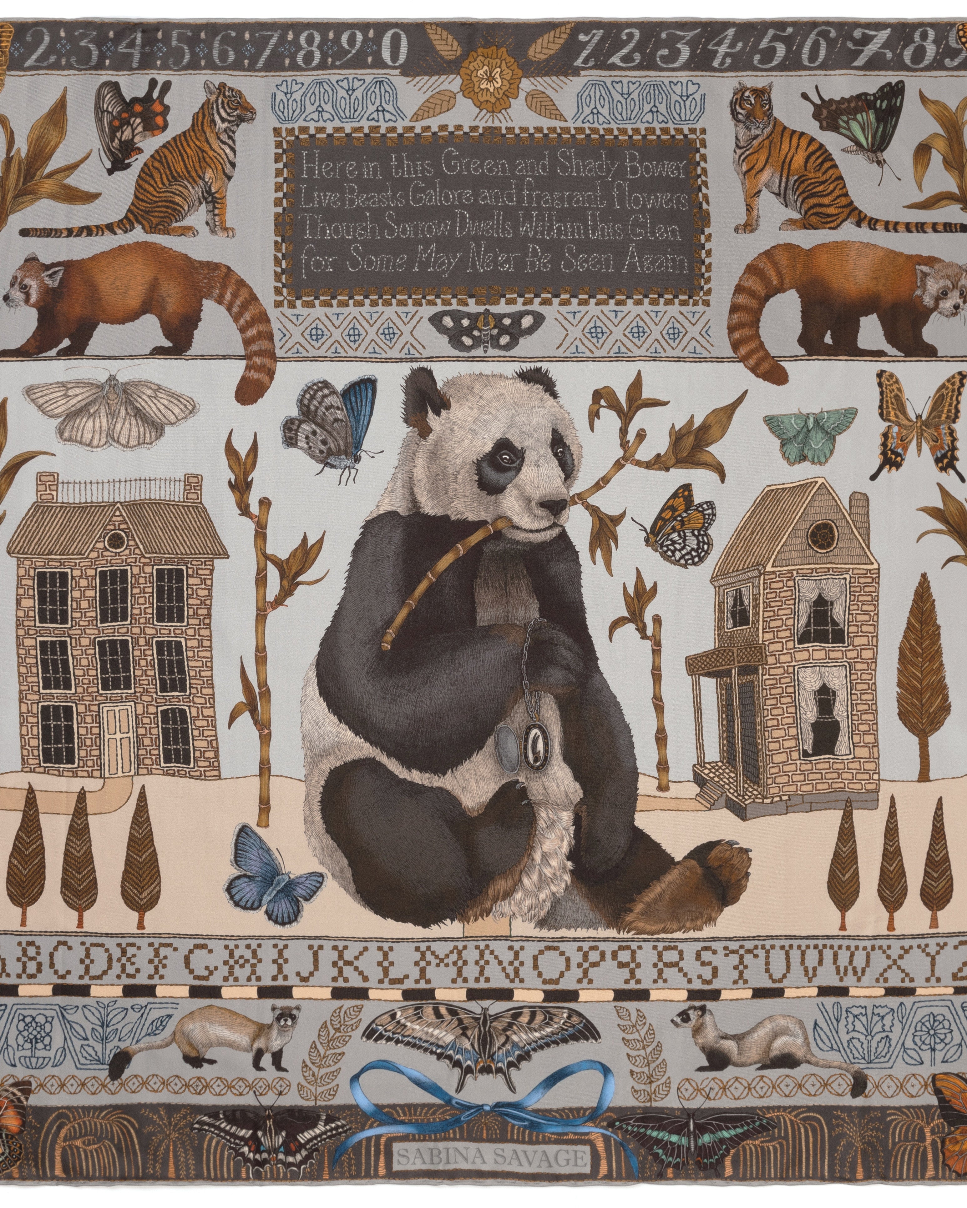 Sabina Savage The Butterfly Panda Silk Twill Square Scarf- 90Cm