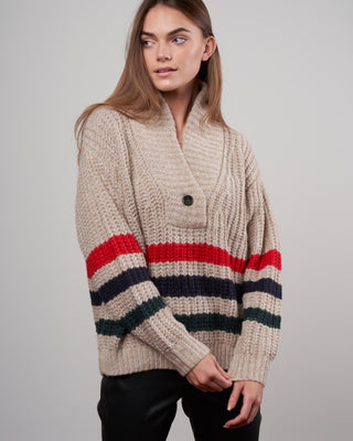 the striped henley pullover - oatmeal