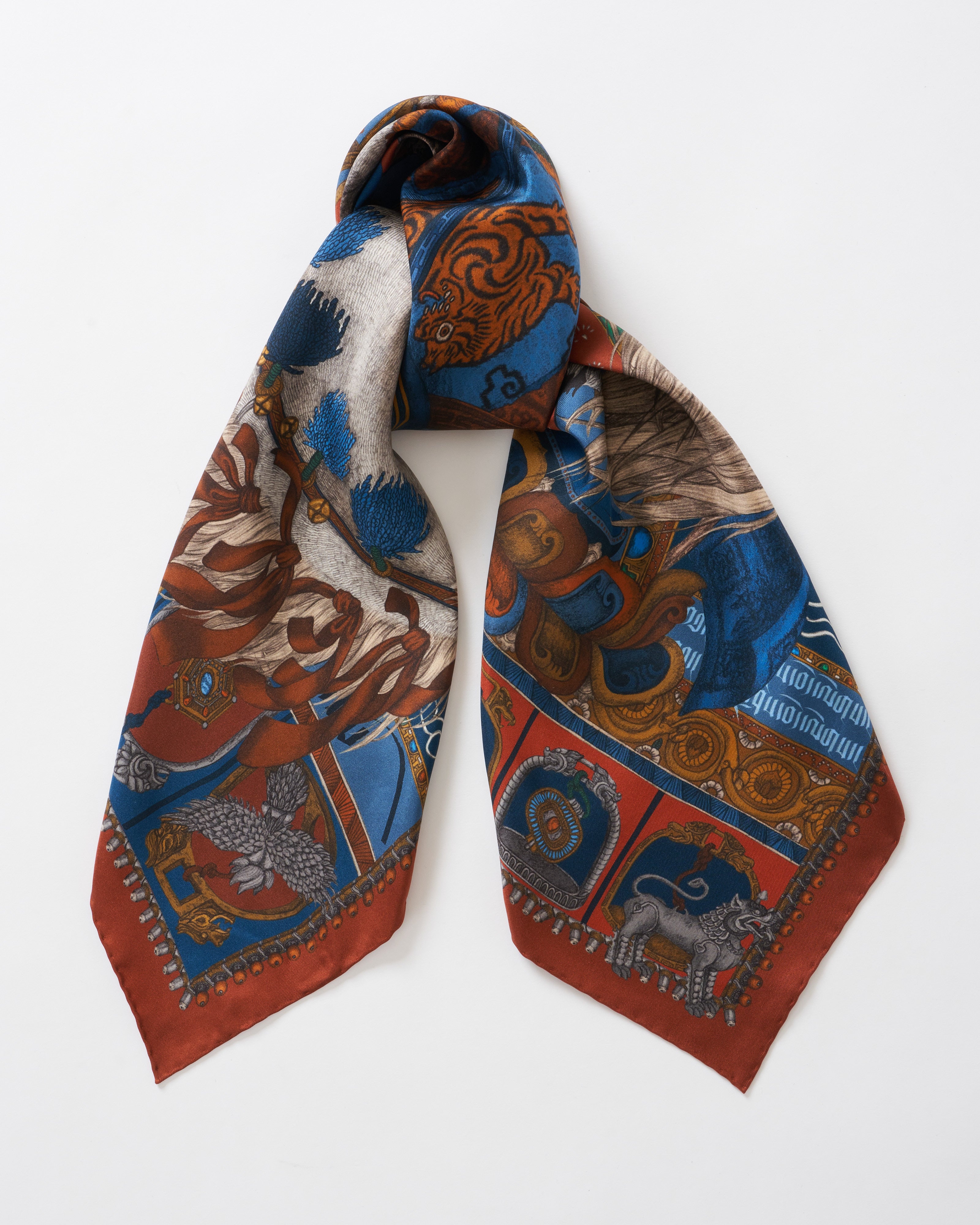 Sabina Savage The Wind Horse Silk Twill Square Scarf Madder/Sky