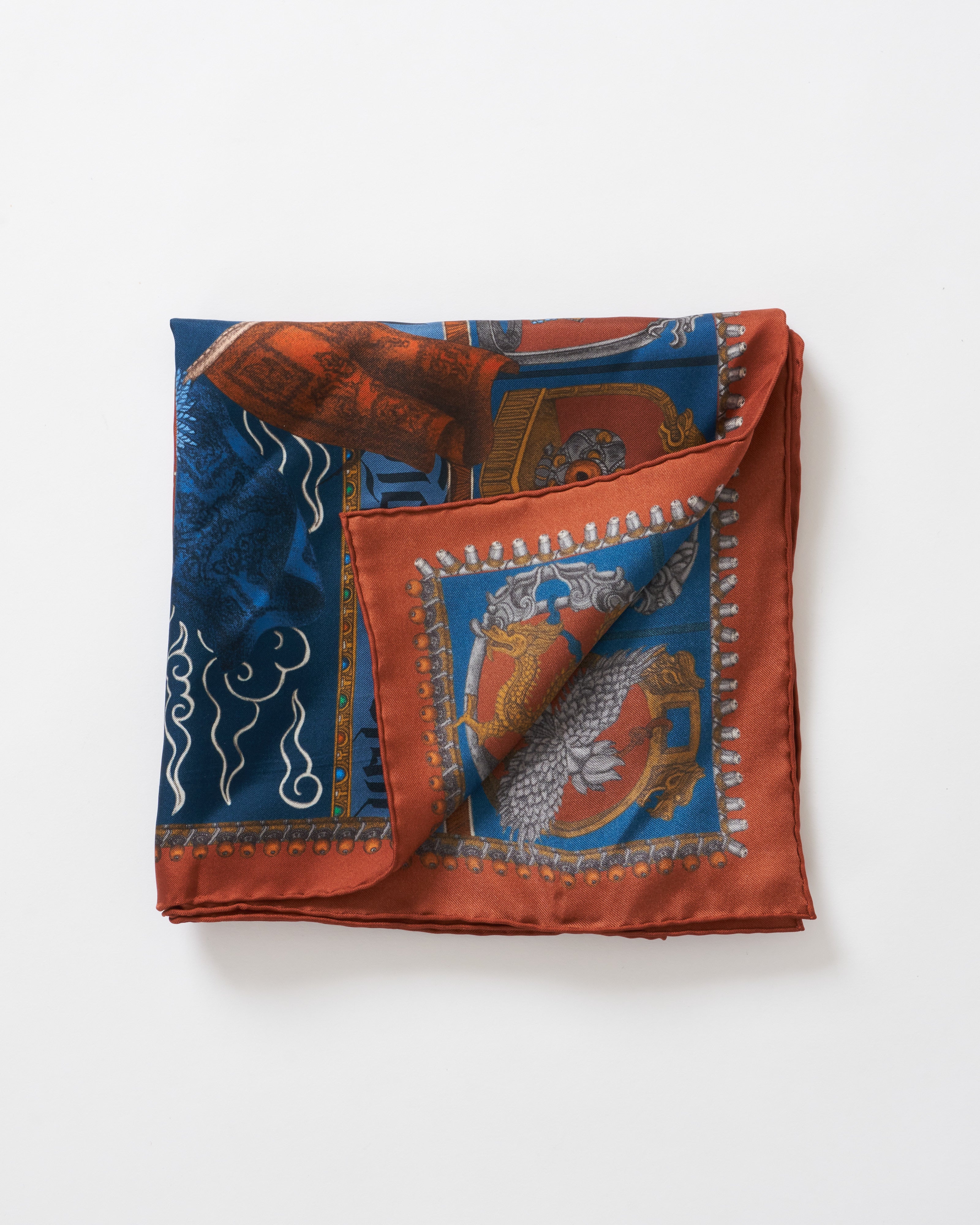 Sabina Savage The Wind Horse Silk Twill Square Scarf Madder/Sky