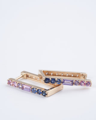 ombre sapphires and diamond two sided rectangular hoop - multi