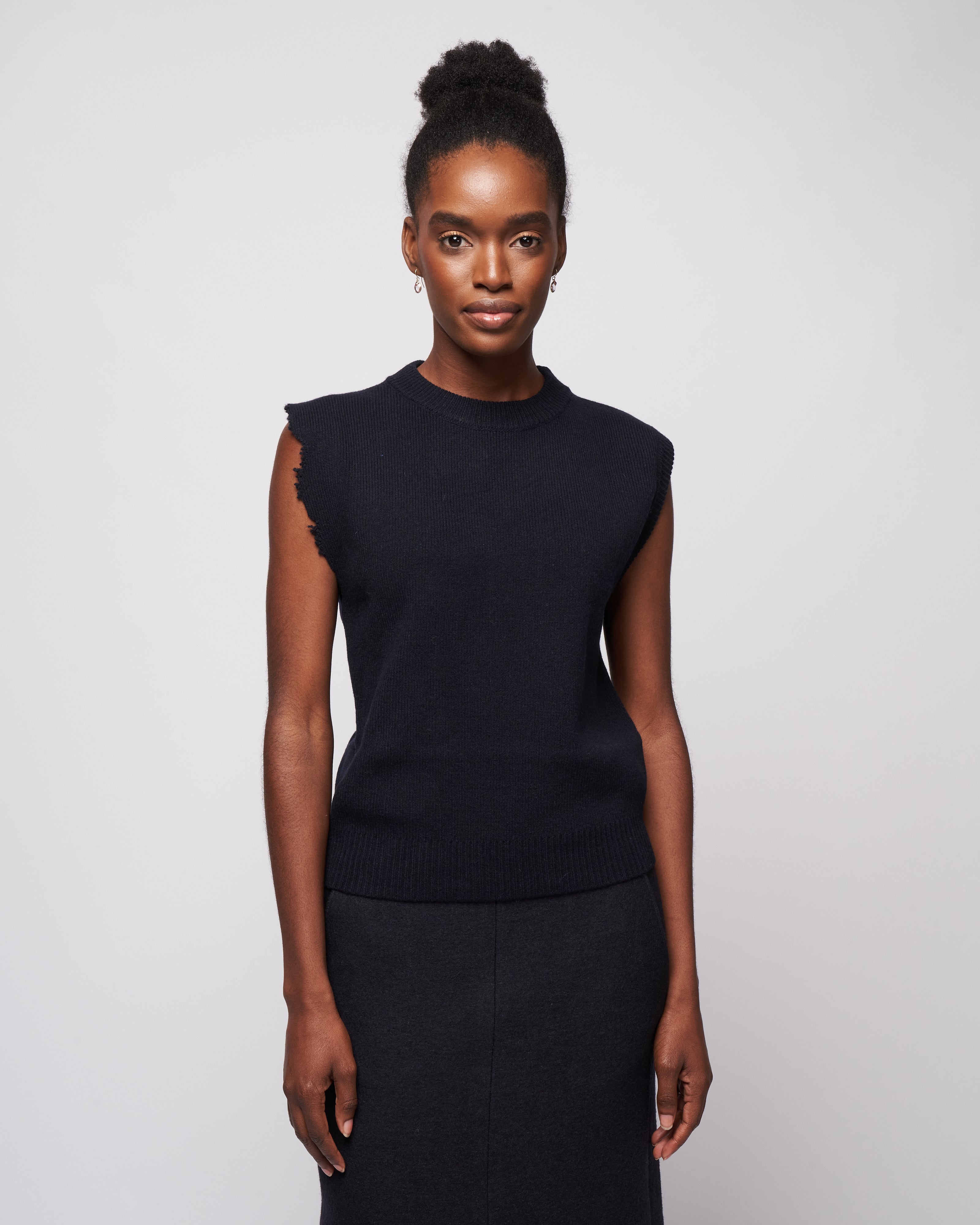 Tibi Anna Merino Wool Distressed Vest Dark Navy