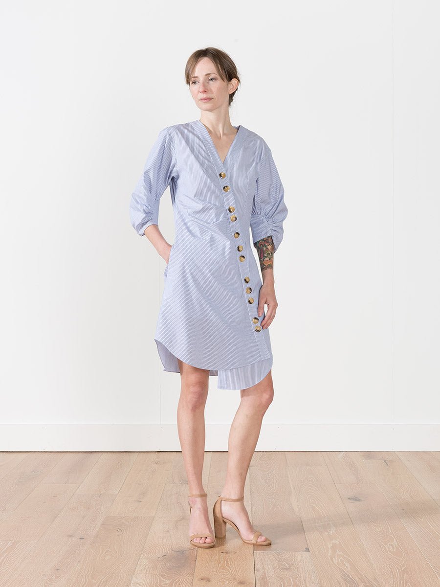 Tibi Asymmetrical Shirt Dress in Blue Multi